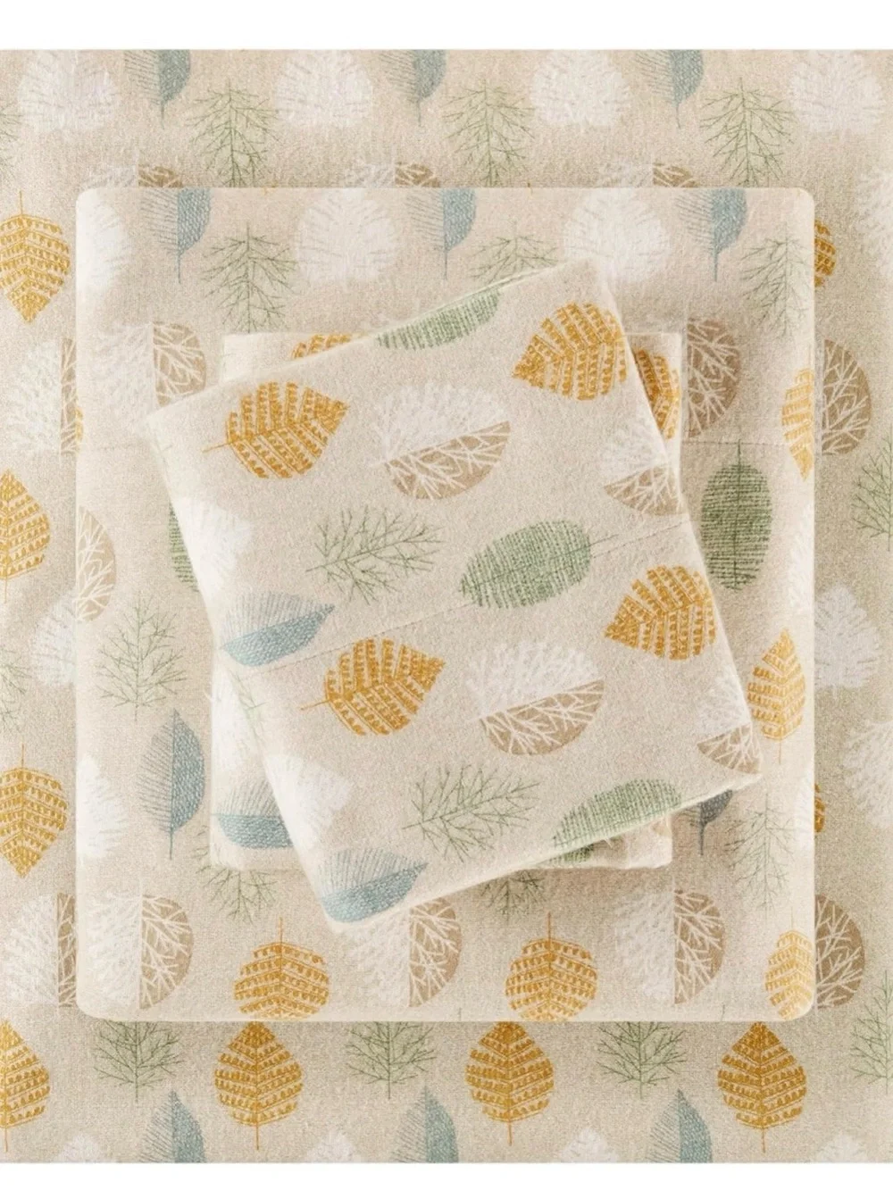 Cozy Leaf Print Cotton Flannel Sheet Set twin XL